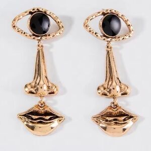 Anthropologie Face vintage gold color Eye Nose Lips Dangle |Artistic Statement